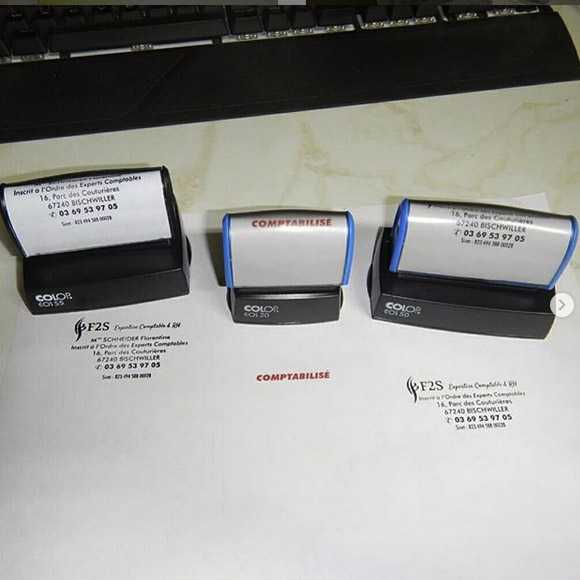 Stamp 70x30mm, black ink - Stamp 63x40mm, black ink - Stamp 38x14mm, red ink